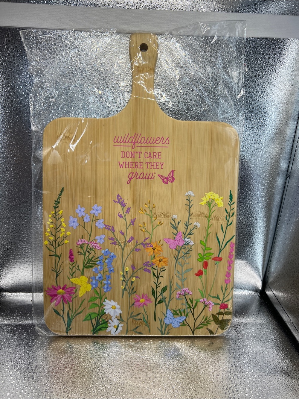 Dolly Parton Floral Bamboo Paddle Serving Board with Wildflowers. NEW IN PLASTIC